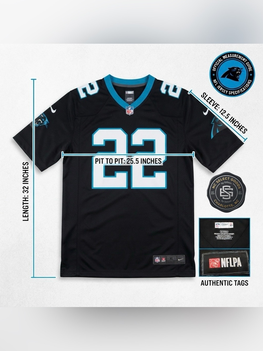 NFL Team Apparel NFL Carolina Panthers Christian McCaffrey #22 Jersey Black XL - Picture 11 of 11